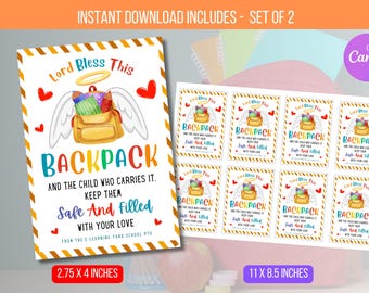 Etiquetas de bendición para mochilas editables, etiquetas religiosas para el regreso a clases, plantilla digital con ideas para escuelas, iglesias, estudiantes y maestros, descarga instantánea.