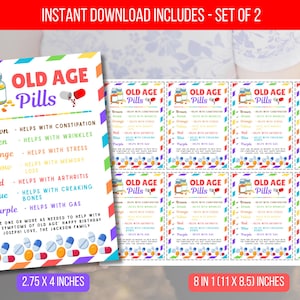 EDITABLE Old Age Pills Tag, Over the Hill, Birthday Gift Label, Funny Gag Gift Professional Office Gift, Birthday Gift Instant Download