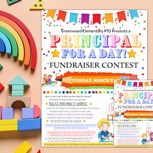 EDITABLE Principal for a Day Contest Fundraiser Flyer, Printable Handout, School Fundraising Event, PTO PTA Event, Instant Download Template
