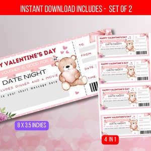 Plantilla EDITABLE de entradas para el día de San Valentín y la noche - Entrada personalizada para el evento - Descarga instantánea digital de la entrada para la noche y la fecha sorpresa