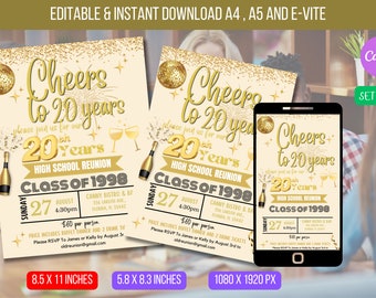 EDITABLE High School Reunion, Class Reunion Invitation, College Reunion Party Light Glitters Invite School Template Instant Download