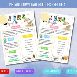 Plantilla editable para boletín de la PTO de junio, folleto imprimible para el aula, folleto del boletín de la PTA, folleto de eventos escolares, descarga instantánea