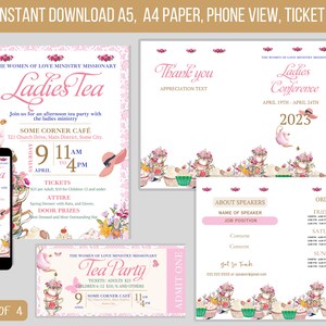 Ladies Tea Event Flyer Printable With Ladies Conference Event, Brunch Women&#39;s Ministry High Tea Coffee Order of Event Mother&#39;s Day