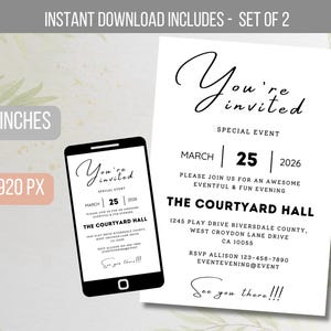 EDITABLE You&#39;re Invited Invitation, Modern Business Invitation, Special Event Invitation, Business Invitation Party Invite Instant Download
