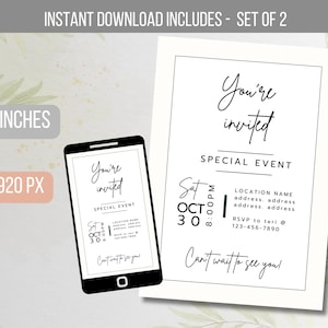 EDITABLE You&#39;re Invited Invitation, Modern Business Invitation, Special Event Invitation, Business Invitation Party Invite Instant Download