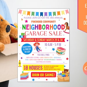 EDITABLE Garage Sale Flyer Template, Neighborhood Yard Sale Template, School Church Flyer Fundraiser, Sale Event Template