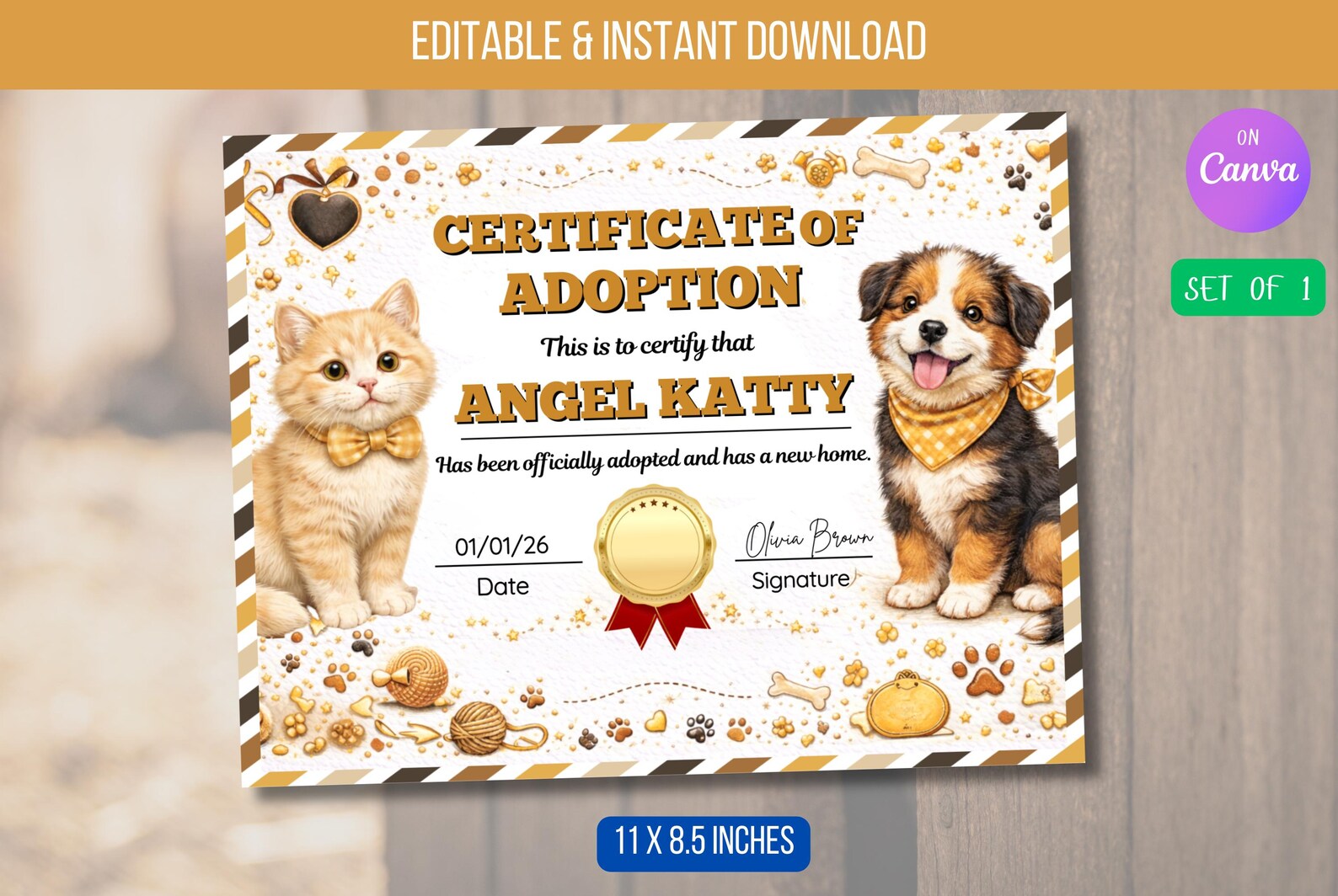 EDITABLE Adoption Certificate for Lets Pawty, Kitty Cat Party, Dog ...