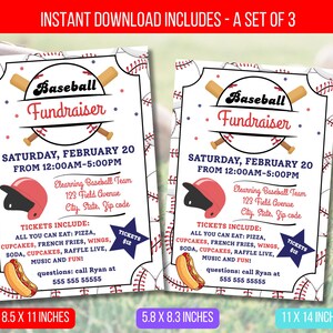 EDITABLE Baseball Fundraiser Flyer, School Community Benefit Poster, Fundraiser Event, Baseball Trails Flyer template Instant Download