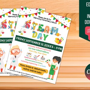 EDITABLE Family Steam Night Flyer, School PTA PTO Flyer, Community Church Fundraiser, Math Science Tech Educational Event Poster, Printable
