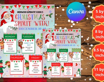 EDITABLE Christmas Spirit Week Itinerary Schedule School Flyer Poster Christmas Event Pto Pta Christmas Spirit Planner week planner