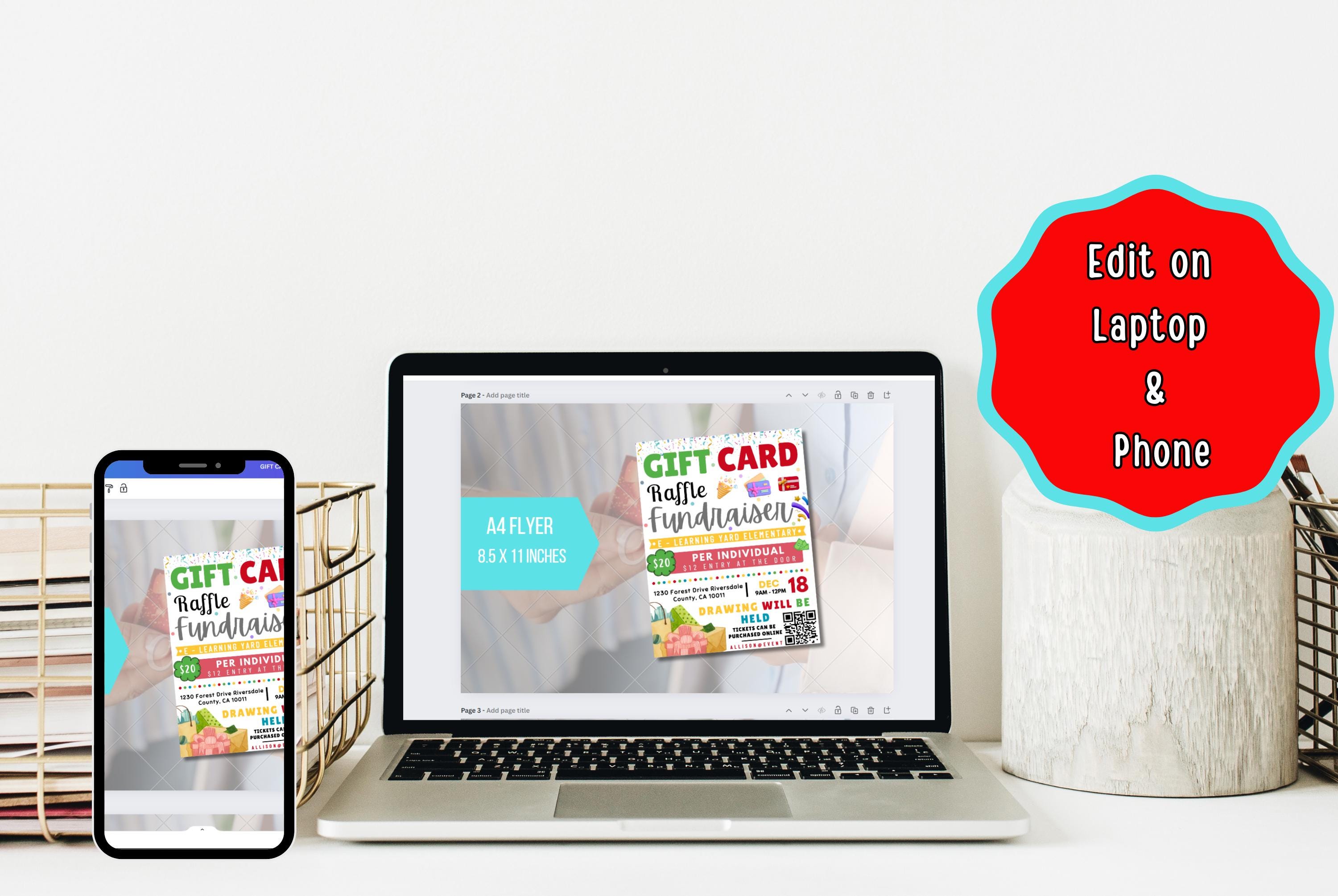 Gift Card Raffle Add EDITABLE Gift Card Raffle Fundraiser Flyer, Raffle Fundraiser, Cash ...