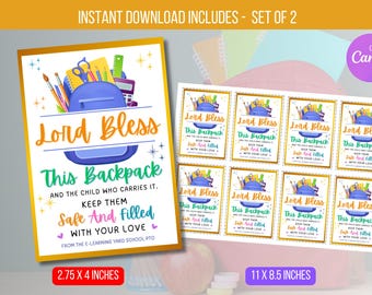 Etiquetas de bendición para mochilas editables, etiquetas religiosas para el regreso a clases, plantilla digital con ideas para escuelas, iglesias, estudiantes y maestros, descarga instantánea.