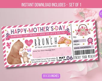 EDITIERBARE Mutter Tochter Brunch Ticket Einladung, Muttertag Floral Frühstück Luncheon Ticket, Frühstück Geschenkgutschein Sofort Download
