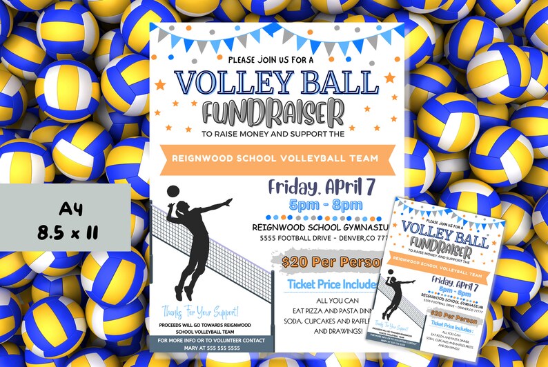 EDITABLE Volleyball Fundraiser Flyer Template, Charity Non Profit Event