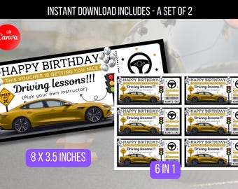 EDITABLE Driving Lesson Gift Voucher, Birthday Surprise Driving School Gift Voucher Ticket, Voucher Ticket, Teen Gift Idea Learn To Drive