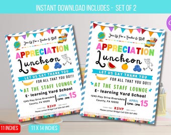 EDITABLE Teacher Staff Appreciation Luncheon Invitation Flyer, Appreciation Week Invite, Breakfast Luncheon Flyer Instant Download