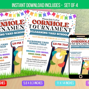 EDITABLE Cornhole Tournament Flyer, Printable Cornhole Event Invite, Holiday Party Invite, School Community Party Instant Download