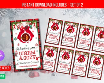 EDITABLE Warm and Cozy Christmas Tag, Christmas Cocoa Holiday Label, Personalized Hot Chocolate Holiday Gift Tag, Template Instant Download