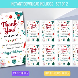 EDITABLE Christmas Thank You Gift Tags, Editable Personalized Favor Tags Template with Santa, Printable Tags For School Instant Download