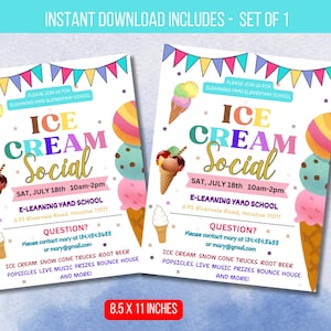 Ice Cream Flyer, Teacher Appreciation Week, Ice Cream Social Flyer, Printable Ice Cream Fundraiser Party Invite, EDITABLE TEMPLATE