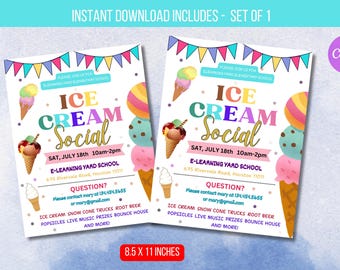 Ice Cream Flyer, Teacher Appreciation Week, Ice Cream Social Flyer, Printable Ice Cream Fundraiser Party Invite, EDITABLE TEMPLATE