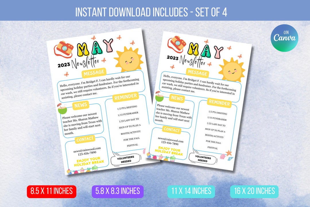 EDITABLE May PTO Newsletter Template, Classroom Printable Handout Flyer ...