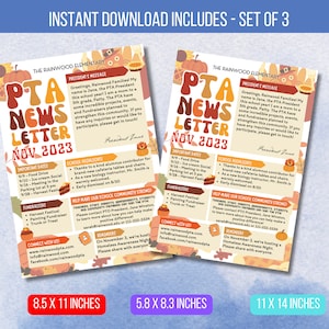 EDITABLE November PTA Newsletter Flyer Template, Printable Handout Digital Flyer, PTA Newsletter, School Events Handout Instant Download