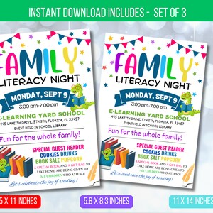 EDITABLE Family Literacy Night Flyer, PTO PTA Reading Book Sale School Flyer, Book Fair School Church Flyer Printable, Digital Printable
