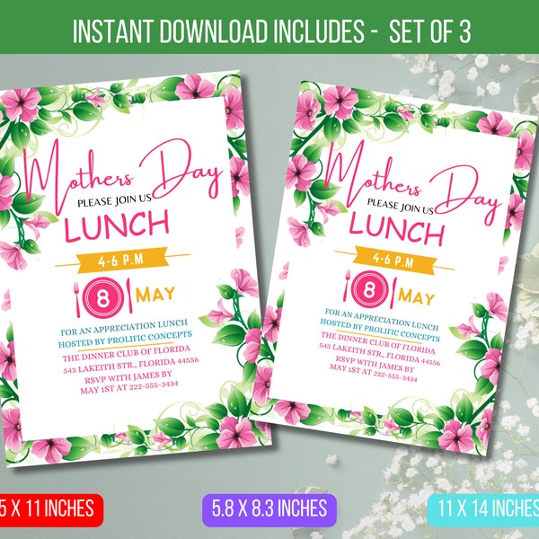 EDITABLE Mother's Day Lunch Invitation, Lunch Invite, Mother's Day Celebration Invite Digital Invitation Instant Download