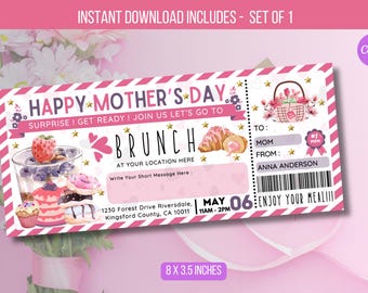 EDITIERBARE Mutter Tochter Brunch Ticket Einladung, Muttertag Floral Frühstück Luncheon Ticket, Frühstück Geschenkgutschein Sofort Download