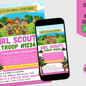 Editable Girl Scouts Recruitment Flyer - Girl Scout Recruitment - Join The Troop - Instant Download & Edit File with Canva