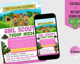 Editable Girl Scouts Recruitment Flyer - Girl Scout Recruitment - Join The Troop - Instant Download & Edit File with Canva