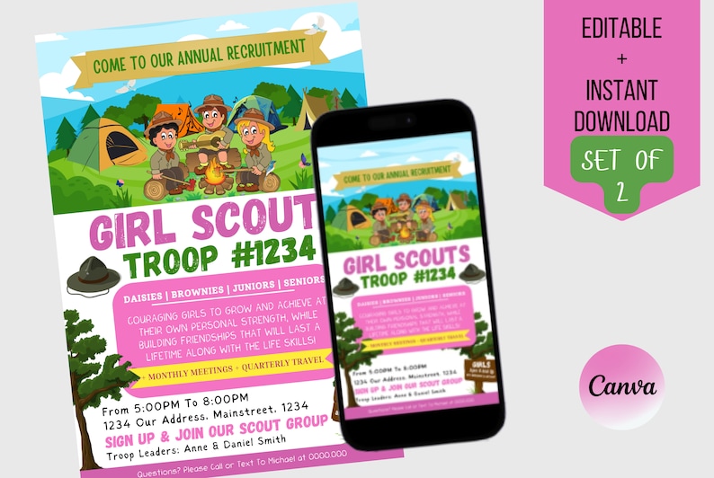 Editable Girl Scouts Recruitment Flyer Girl Scout Recruitment Join the ...