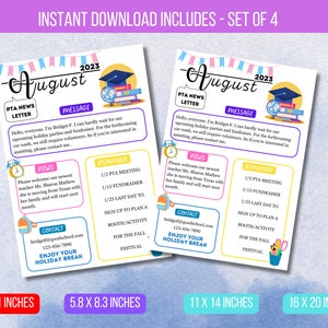 EDITABLE August Newsletter Template, Classroom Printable Handout Flyer, PTO PTA Newsletter Flyer, School Events Handout Instant Download