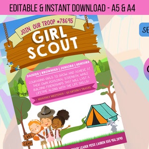 Editable Girl Scouts Diversity Recruitment Flyer -  Girl Scout Recruitment - Join The Troop - Instant Download & Edit File with Canva