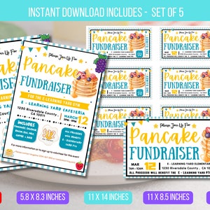 EDITIERBARER Pfannkuchen-Spendenaktions-Flyer & Ticket, druckbarer PTA-PTO-Flyer, Benefiz-Spendenaktion für die Schulkirche, digitale Party-druckbare Einladung
