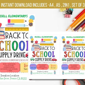 EDITABLE Back To School Supply Drive Flyer Invitation PTO PTA School Fundraiser Back to School Invite Template Printable Instant Download
