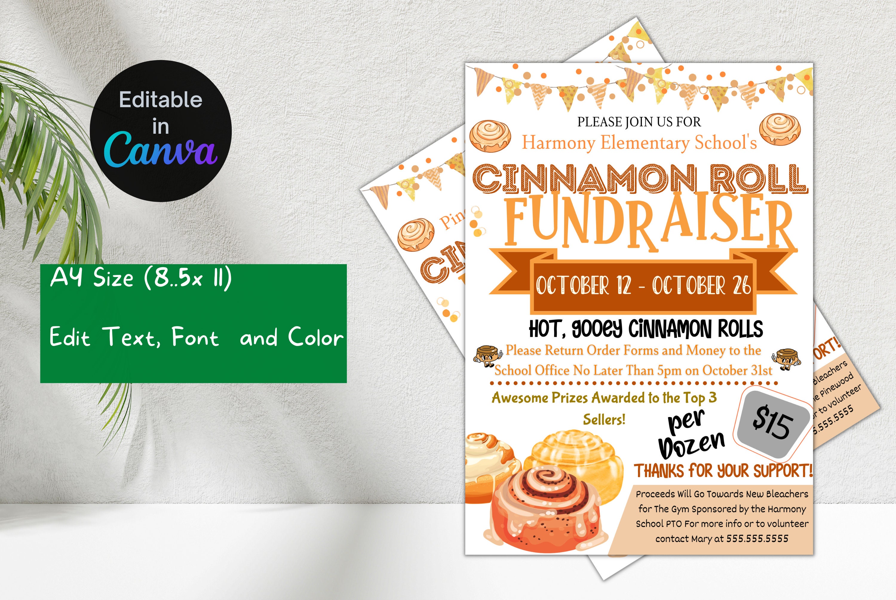 Cinnamon Roll Fundraiser Flyer, Cinnamon Buns Editable Printable School ...