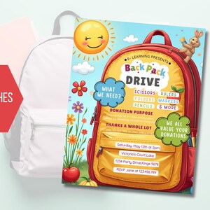 EDITABLE Backpack Drive Flyer, Back to School, First Day School ...