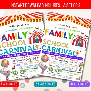 EDITABLE Family School Carnival Flyer, Printable PTA PTO Flyer, School Benefit Event Poster, Digital Circus Party Printable Invitation
