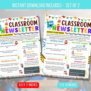 EDITABLE Classroom Newsletter Template, Back to School Newsletter, Weekly Teacher Newsletter, PTA Newsletter Flyer Template Instant Download