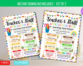 EDITABLE Teacher and Staff Appreciation Invitation, Editable School Event Poster, Family Newsletter School Week of Event, Instant Download