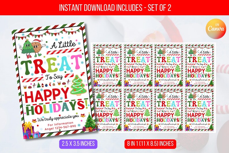 EDITABLE A Little Treat to Say Happy Holidays Tag, Christmas Thank You