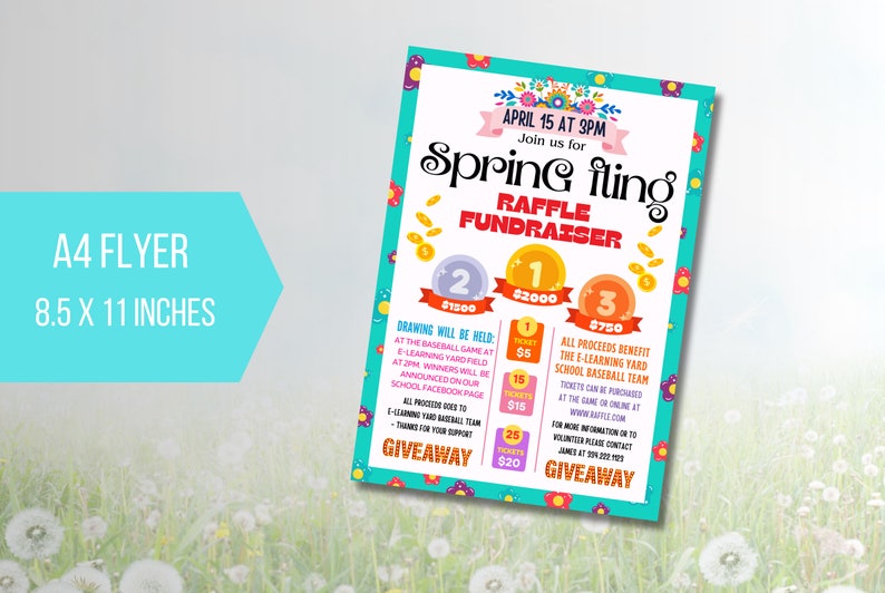 Turquoise Raffle Ticket EDITABLE Spring Fling Raffle Fundraiser, Easter Festival Fundraiser ...