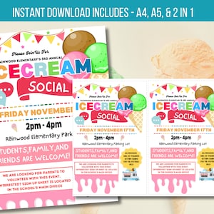 EDITABLE Ice Cream Social Flyer, School Appreciation Week, Ice Cream Social Flyer, Printable Ice Cream Volunteer Party Invite TEMPLATE