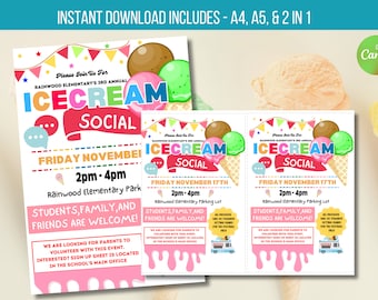 EDITABLE Ice Cream Social Flyer, School Appreciation Week, Ice Cream Social Flyer, Printable Ice Cream Volunteer Party Invite TEMPLATE