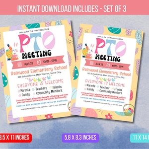 Folheto de distribuição de reunião do PTO de abril EDITÁVEL, folheto de reunião de informações escolares, modelo de distribuição de voluntariado para impressão Download instantâneo