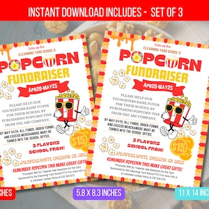 EDITABLE Popcorn Fundraiser Flyer Template, Non Profit Event Poster, PTA PTO School Popcorn Fundraiser Event, Popcorn Sale Marketing Flyer