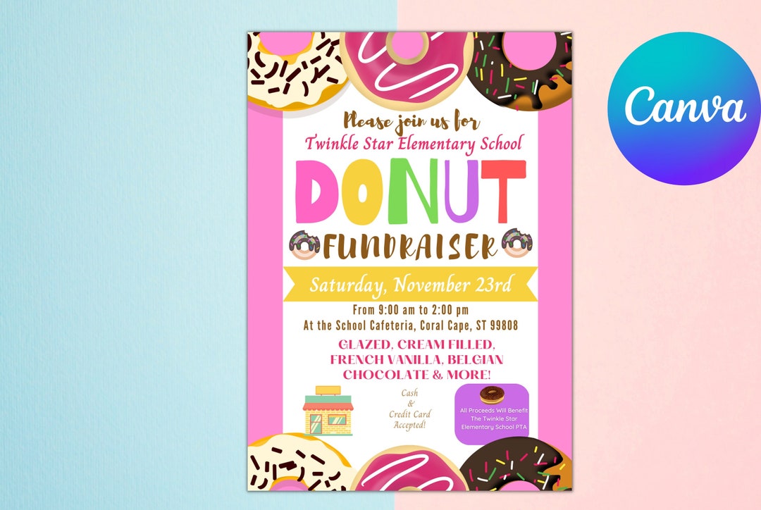 EDITABLE Donut Fundraiser Flyer Template Charity Non Profit Etsy