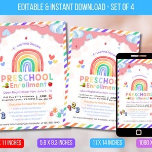 Folleto editable de inscripción preescolar, folleto de registro, inscripción abierta de preescolar, folleto de la PTA y la PTO, invitación de regreso a clases (descarga instantánea)
